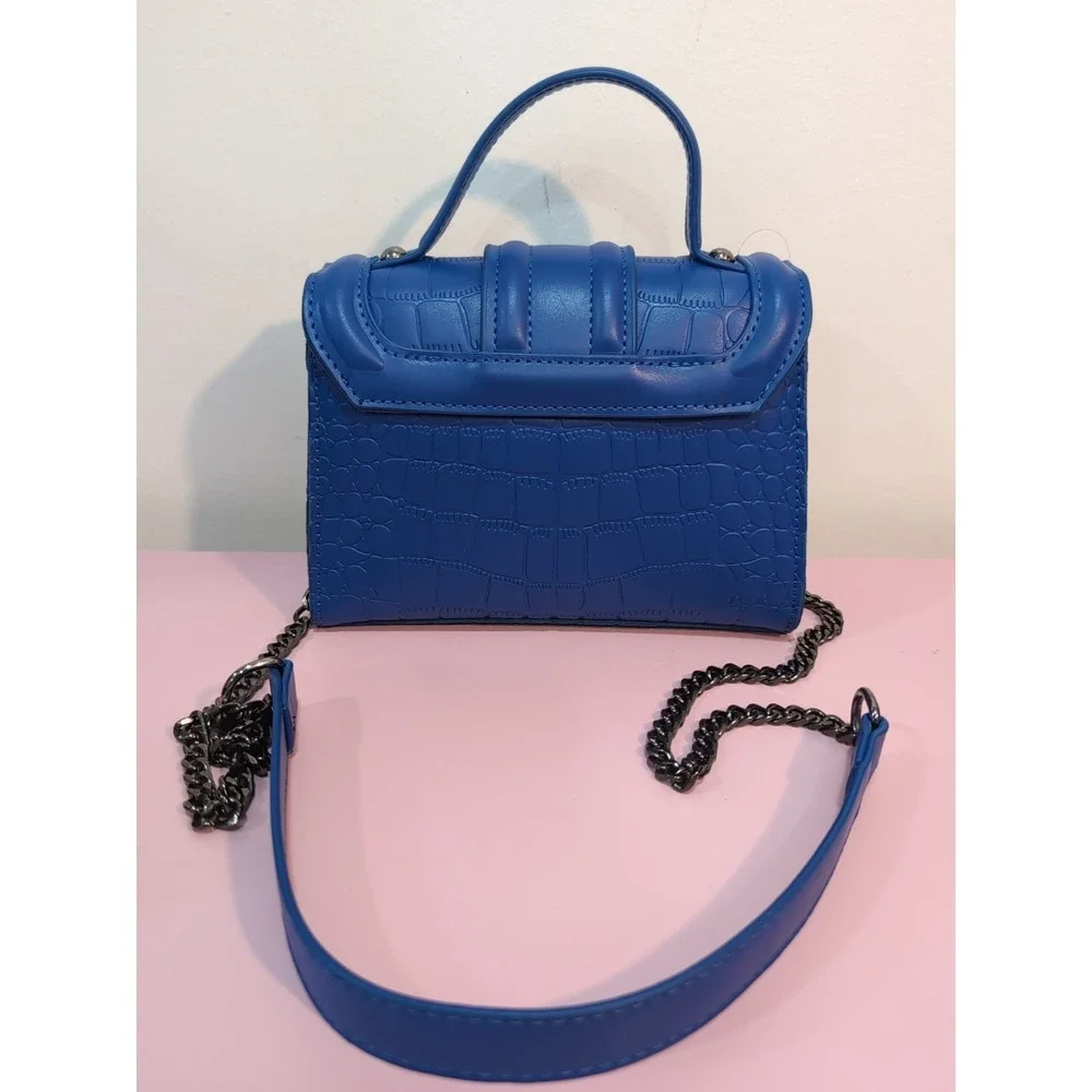 Royal Blue Embossed Small Crossbody Bag w/Chain Strap Top Handle Coquette Y2K